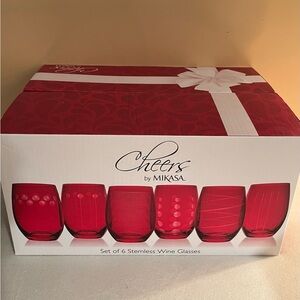 Mikasa Cheers Red Stemless Wine Glasses – Set of 6 – Gift Box